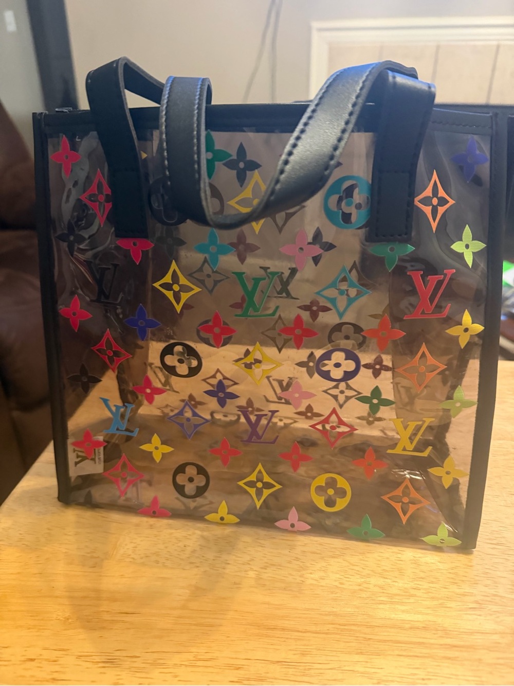 Small Clear Multicolor Monogram Jelly BagTote Bag with Black Trim